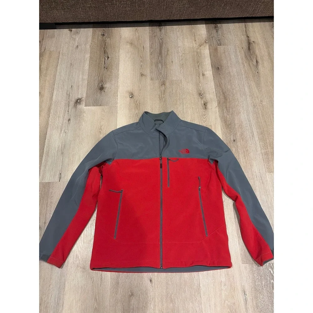 The North Face Mens Softshell Jacket Red Grey Large Full Zip